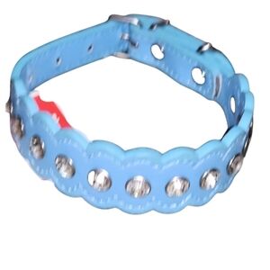 Leather Puppy Dog Pet Collar Blue Leather Rhinestones Adjustable 10"-13" NWT